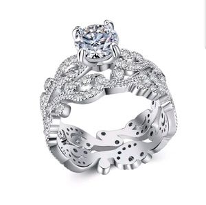 White sapphire 2 piece ring wedding set size 10